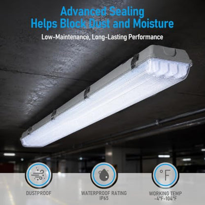 LEONLITE 2-Pack 4FT 4-Tube Vapor Tight Fixture, G13 Base, Max 600W