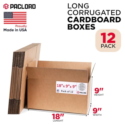 Long Cardboard Boxes 18"L x 9"W x 9"H (Pack of 12) - USA-Made Packing Boxes for Moving, Shipping, or Storage - USPS, UPS, FedEx Approved - Professional Packing Supplies for Moving - color: Pack of 12, size: Long 18x9x9"