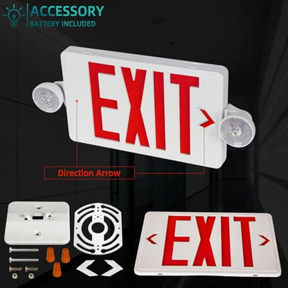 Red LED Exit Sign Emergency Light Combo UL, 4 Pack - color: White Housing+Red Letter+Light, size: 4 Pack
