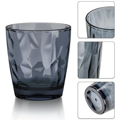 Topsky 10 oz Plastic Water Tumblers | Set of 4 Transparent Unbreakable Drinking Glasses Clear Acrylic Reusable Juice Wine Cups for Home Picnic Party, Dishwasher Safe, Stackable (Gray) - color: Grayish Blue 10oz