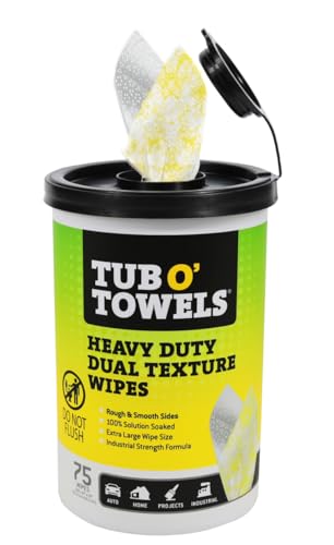 Tub O’ Towels TW75 Heavy-Duty 10" x 12" Size Multi-Surface Cleaning Wipes, Dual Texture, 75 Count Per Canister - size: 75 Count (Pack of 1)