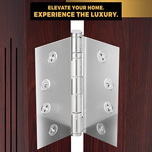 Solid Brass Chrome Door Hinge Heavy Duty Ball Bearing Shiny Silver 4x4 Inch - Set of 3 Hinges (Polished Chrome) - color: Polished Chrome