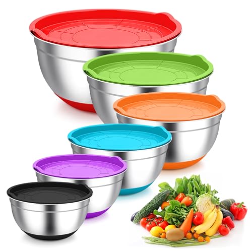 TeamFar Mixing Bowls, Stainless Steel Salad Bowls with Lids - Colorful - color: Multicolor