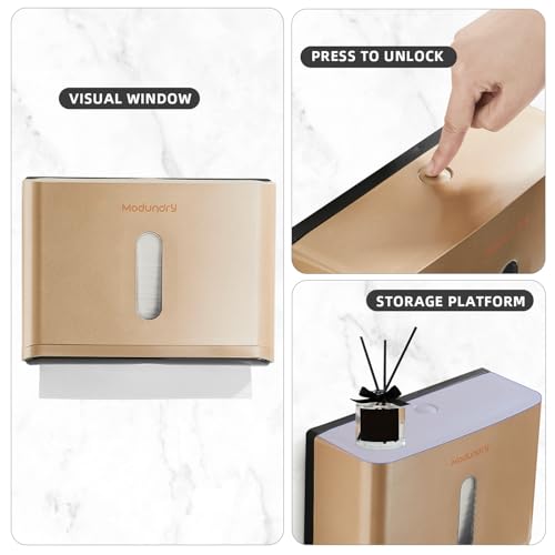 Paper Towel Dispensers Wall Mount: Multifold Z-Fold Paper Towel Holder, No Drilling Install, Compact Hand Towel Dispenser for Home Bathroom, Restroom, Office, Gold (Pack of 2) - color: 5827-gold, size: 210 Sheet (Pack of 2)