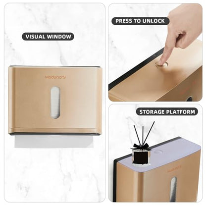 Paper Towel Dispensers Wall Mount: Multifold Z-Fold Paper Towel Holder, No Drilling Install, Compact Hand Towel Dispenser for Home Bathroom, Restroom, Office, Gold (Pack of 2) - color: 5827-gold, size: 210 Sheet (Pack of 2)