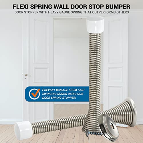 2 Pack Rok Hardware 3-3/4" (95mm) Longer Version Flexi Spring Heavy Duty Wall Door Stop Bumper ROKDS2BN, Brushed Nickel - color: Brushed Nickel, size: 2 Pack