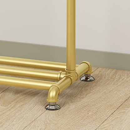 Industrial Gold Clothing Racks on Wheels, Boutique Display Gold Clothes Rack with Shelf, Rolling Garment Rack for Retail Use - style: pipe-3rod