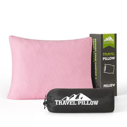 Small Shredded Memory Foam Pillow, Camping Pillow Travel Pillow - Compressible Medium Firm, Breathable Cover, Ideal Backpacking Hiking, Airplane and Car (Apricot Pink, S) - color: Apricot Pink, size: S-16 X 12 Inch