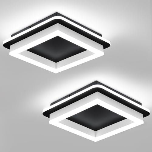 CANEOE 2 Packs Square Flush Mount Ceiling Light, 6000K Modern LED Ceiling Light Fixture, Minimalist Hallway Lighting Fixture Ceiling Lamp for Hallway Entryway Bedroom Balcony (Matte Black) - color: Black&White, size: 2 Packs