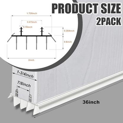 Pushglossy 2 Pcs Door Bottom Seal with Vinyl Fins Threshold Strip,White - color: White