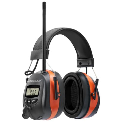 Bluetooth 6.0 AM FM Radio Headphone,Earmuff for Mowing,Construction - color: Orange