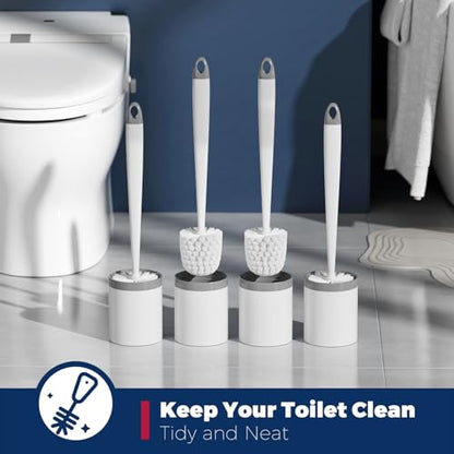 Holaloha Toilet Brush and Holder Set, Compact Design, 4 Pack, White