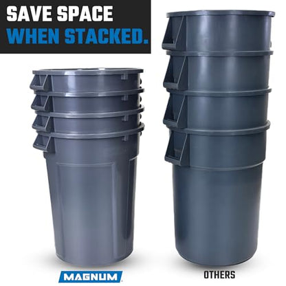 Magnum 32 Gallon Trash Can, Construction Grade, Heavy Duty Plastic, Jobsite Ready for Handling and Holding Garbage CMTC-C000-32G05 (5 Pack) - color: Gray, size: 32 Gallon, style: Can Only