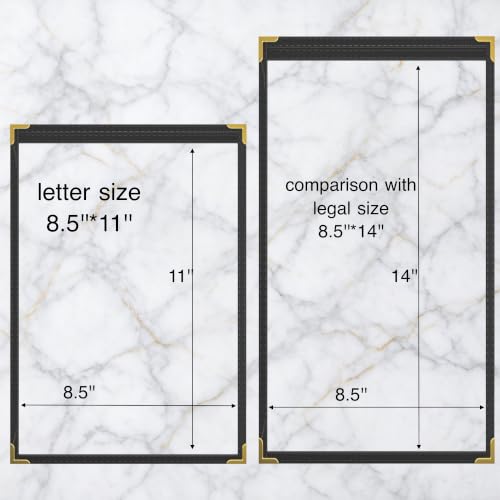 10Pcs Black PVC Clear Menu Covers 8.5x11, 1 Page 2 View - color: black with gold corners, size: 1 Page - 8.5" x 11"