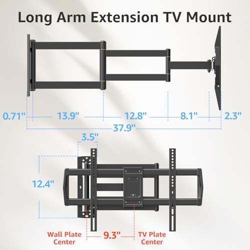 MOUNTUP 37.9" Long Arm TV Wall Mount for Most 42-75 Inch TVs, Full Motion Corner Wall Mount TV Bracket with Extension & Tilt & Swivel & Level Articulating Arm, Max VESA 600x400mm, Holds up to 99 lbs - size: 42-75 inch, 99 lbs, Indoor 37.9 inch Arm