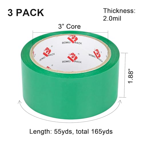 BOMEI PACK Green Packing Tape, 1.88 Inch x 55 Yards, Heavy Duty Shipping Storage Tape with Dispenser for Carton Sealing, Packaging and Moving - color: Green