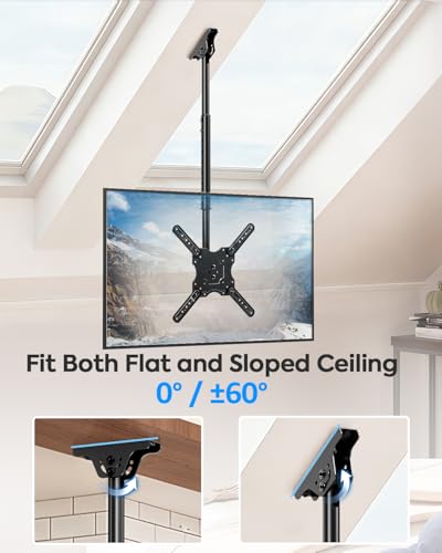 MOUNTUP Ceiling TV Mount for Most 24''- 65'' TVs, Hanging TV Ceiling Mount for 32 42 43 50 55 60 65 inch Screen, Full Motion Height Adjustable Bracket, Holes up to 99lbs, Max VESA 400x400mm, MU0039 - size: Height 30.2'', Indoor