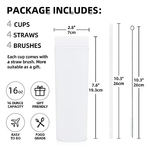 Volhoply 16oz Plastic Skinny Tumbler With Lid and Straw Bulk 4 Pack,Insulated Double Wall BPA Free Matte Acrylic Tumblers,Iced Coffee Mug Reusable Party Cup,Customizable Diy Gifts(Assort color,4 Set) - color: Assort color