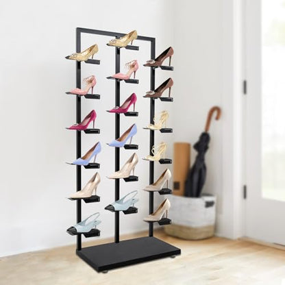 Commercial Clothing Store Shoe Rack Retail Store Shoe Display Shelf Free Standing Shoes Shelf Single Sided Shoes Racks 18 Compartments 24.25lbs Load Capacity (31.5 * 59.06in, Black) - color: Black