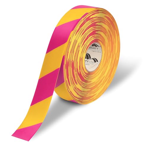 Mighty Line Diagonal Hazard Floor Marking Tape, 100 ft Roll - size: 2 inch, style: Yellow With Magenta Chevrons