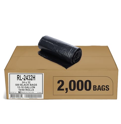 Aluf Plastics T-Tough Roll Pack Low Density Repro Blend Star Seal Coreless Rolls Bag, 12-16 Gallon 1.0 Mil, 32" Length x 24" Width, H Strength, Black (Pack of 2000) - color: Black, style: 12-16 Gal, 0.8 Mil, 2,000 Count