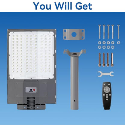 8500W Solar Street Light Outdoor, 550000LM 7000K Commercial Solar Parking Lot Light Dusk to Dawn, IP67 Waterproof with Motion Sensor & Remote, Ideal for Farm Ranch Driveway Yard Garage Small Business - size: 136A-M