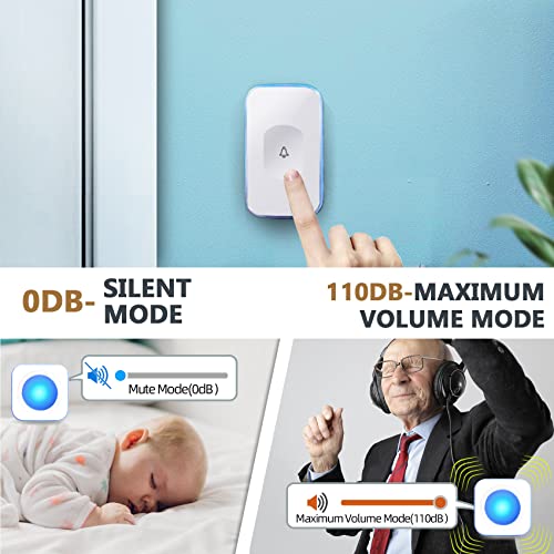 Wireless Doorbell 1200 Feet Waterproof Doorbells for Home with 36 Melodies 4 Volume levels, Flash Led Light (1 Receiver&1 Touch Button White) - color: 1 Receiver 1 Button