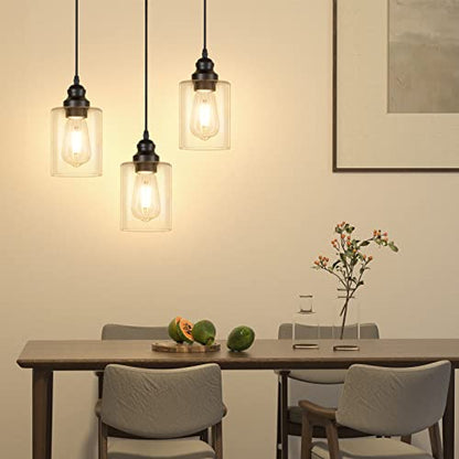 Licperron 2 Pack Modern Black Pendant Lighting, Clear Glass Shade Pendant Lights Kitchen Island, Hanging Ceiling Light Fixture, Farmhouse Pendant Lighting for Dining Room Bedroom Bar Office - size: 2-Pack