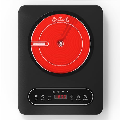 GIHETKUT Single Burner Electric Cooktop,110V 1800W Electric Stove Top with LED Touch Control,10 Power Levels, 4 hTimer, Safety Lock,single electric burner Overheat protection - size: single stove top