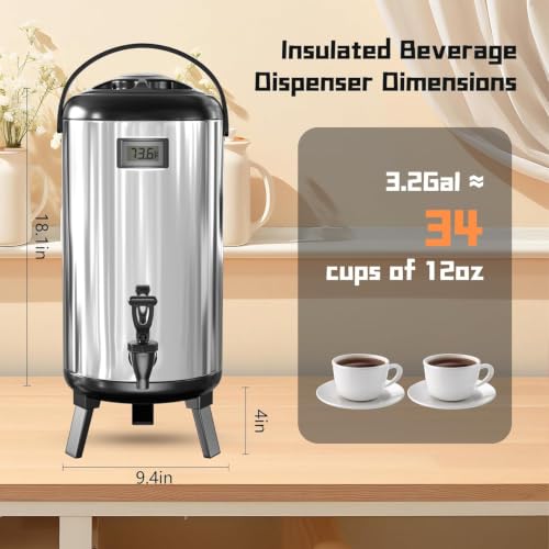 2 Pack Stainless Steel Insulated Beverage Dispenser 3.2 Gallon/12 L - size: 2 Pack