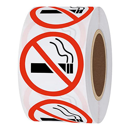 HYBSK No Smoking Logo Labels Glossy Paper Public Warning Stickers 1.5" Round 500 Total Per Roll (1.5 inch) - size: 1.5 inch