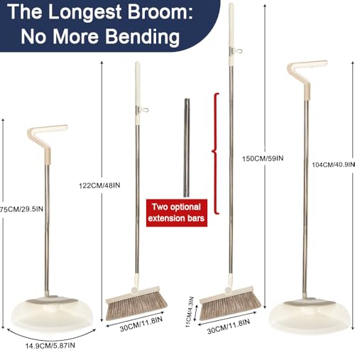 Triangular Indoor Broom and Dustpan Comb Set, 180° Rotating, Soft Bristle Long Handle Upright Sweeping Angled Broom with Self-Cleaning Teeth for Home, Kitchen, Office, Wood Floor (White Gray) - color: White Gray