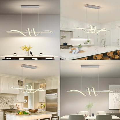 Modern Pendant Light Kitchen Island 47in Dimmable Hanging Lamp 3000k-6000K Adjustable Warm/Nautral/White with Remote Control, Kitchen Island Lighting Chrome Silver - color: A-Silver, size: 47inch