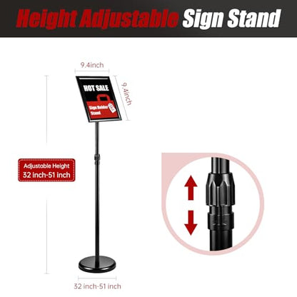 6Pack Sign Holder Stand-8.5x11 inch，Adjustable Sign Stands For Display，Heavy Duty Floor Standing Sign Holder Stand Aluminum for Retail Store，Museum，Volunteer Cctivities（Black） - size: 8.5*11inches（6Pack）