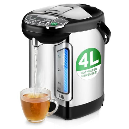 NutriChef Electric Water Boiler and Warmer - 4L/4.2Qt Stainless Steel Electric Hot Water Dispenser w/Rotating Base, Auto Shut Off, Safety Lock, Instant Heating for Coffee & Tea (NCHUB24) - size: 4.2 Quarts