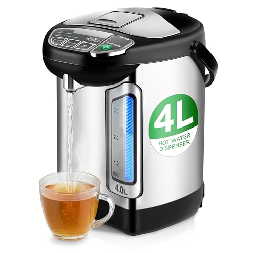 NutriChef Electric Water Boiler and Warmer - 4L/4.2Qt Stainless Steel Electric Hot Water Dispenser w/Rotating Base, Auto Shut Off, Safety Lock, Instant Heating for Coffee & Tea (NCHUB24) - size: 4.2 Quarts