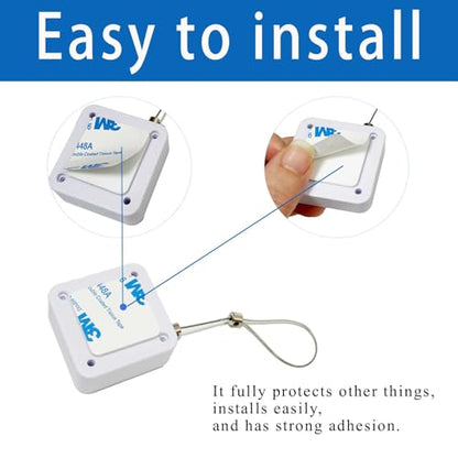 Retractable Cable Lock with Double-Sided Adhesive ABS Remote Control Security Lock for Phone,TV, 304 Stainless Steel, White, 5 ft (1.5 m), 4Set (White, 1.5M) - color: White, size: 1.5M