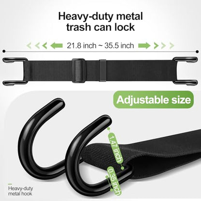 Trash Can Lid Lock Strap for Raccoons & Animals, Outdoor Garbage Can Lock with Double-Claw Hooks, Adjustable for 28-96 Gallon Bins, Windproof