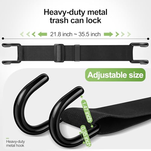 Trash Can Lid Lock Strap for Raccoons & Animals, Outdoor Garbage Can Lock with Double-Claw Hooks, Adjustable for 28-96 Gallon Bins, Windproof