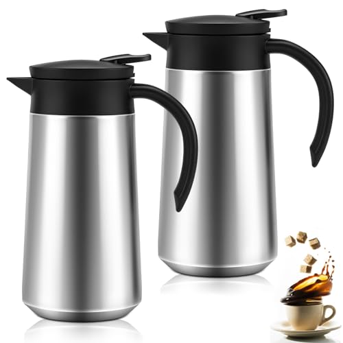 Ziliny 2 Pcs 27oz Thermal Coffee Carafe Stainless Steel Coffee Pot for Keeping Hot/cold Insulated Double Walled Vacuum Tea Pot with Press Button Drink Beverage Dispenser for Milk Tea(Silver) - color: Silver