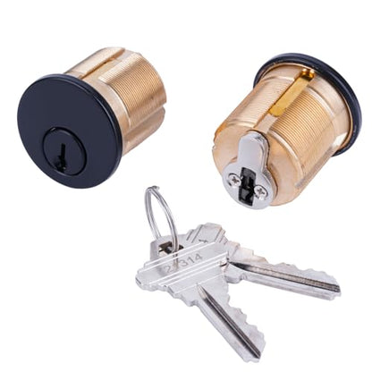 2 Pack Brass Keyd Alike Mortise Door Cylinder Lock, 1 1/4" Inch Length Keyed Standard SC1 Keyway, Door Replacement Lock Cylinder with 2 Keys Suitable for Home and Commercial Use (Black). - size: 1 1/4" Inch