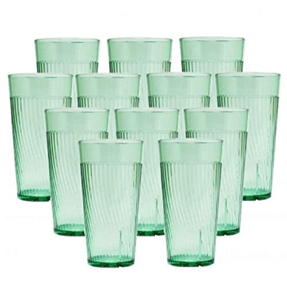 TrueCraftware- 14 oz. Belize Tumbler/Drinking Cups Green Polycarbonate Set of 12-Premium Iced Tea Glasses Stackable Reusable Drinking Glasses Dishwasher Safe Break-Resistant for Home Restaurants - color: Green, size: 14 oz