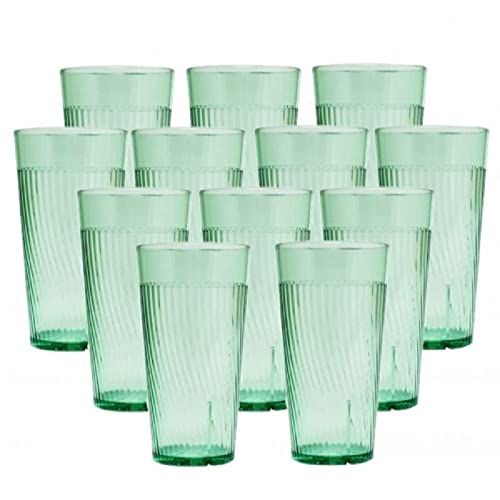 TrueCraftware- 14 oz. Belize Tumbler/Drinking Cups Green Polycarbonate Set of 12-Premium Iced Tea Glasses Stackable Reusable Drinking Glasses Dishwasher Safe Break-Resistant for Home Restaurants - color: Green, size: 14 oz