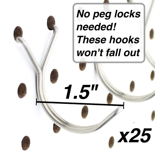 Stainless Steel Pegboard Hooks 25-Pack 1.5in J-Hook - Will Not Fall Out - Fits Any Peg Board - Multipurpose - Organize Necklaces, Jewelry, Retail Items, Keys, Craft or Supplies - color: Stainless Steel, size: 1.5” - 25Pack