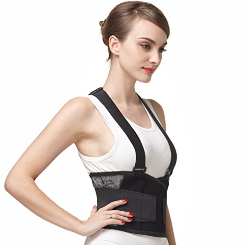 NeoTech Care Back Brace with Suspenders/Shoulder Straps - Light & Breathable - Lumbar Support Belt for Lower Back Pain - Posture, Work, Gym - Black Color (Size L) - color: Black, size: L