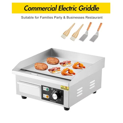 18 Inch 1600W Commercial Electric Griddle – Stainless Steel Flat Top Grill with 122-572°F Adjustable Temp, 2 Shovels & 2 Brushes, Countertop BBQ Teppanyaki Grill for Home & Restaurants - size: 12x18