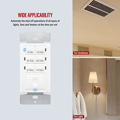 ENERLITES 4-Hour Neutral Countdown Timer Switch for Exhaust Fans - color: White, size: 4 Hour