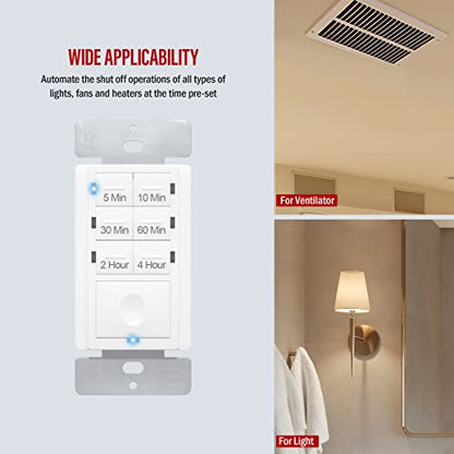 ENERLITES 4-Hour Neutral Countdown Timer Switch for Exhaust Fans - color: White, size: 4 Hour