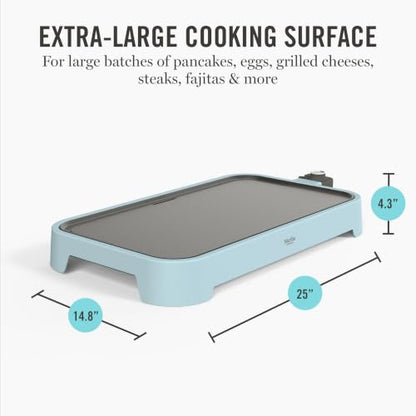 Martha Stewart 12"x 22" XL Electric Griddle, Ceramic Nonstick Flat Top - color: Sky Blue