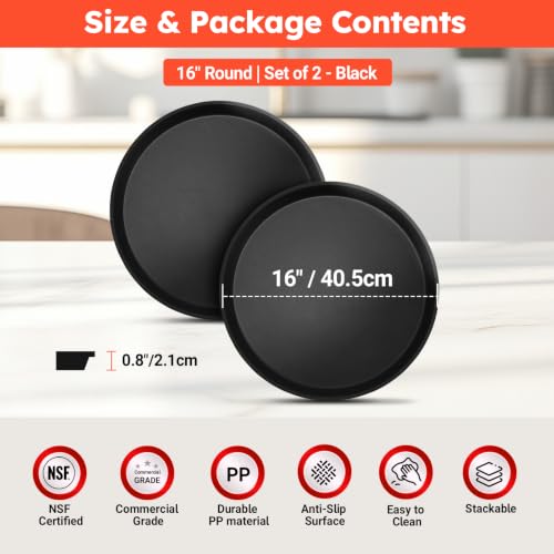 2 Pack 16" Commercial Non-Slip Round Serving Trays, NSF, Black - color: Black, size: 16"